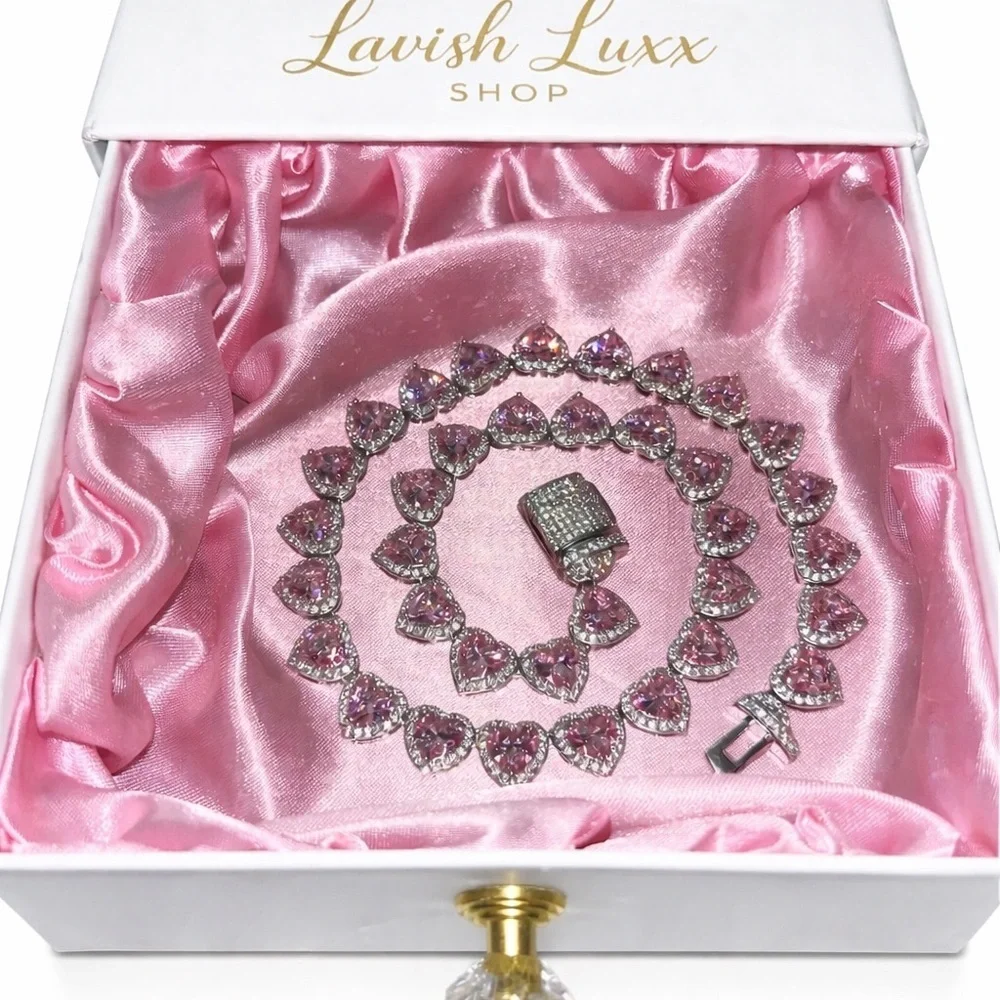 Pink and Silver Women's heart Necklace